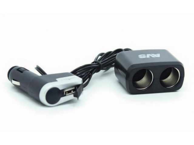 Разветвитель прикуривателя AVS CS-213U (2 гнезда, 1 USB)