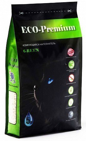 Наполнитель кошачьего туалета ECO Premium Green (древесный, 1,9 кг, 5 л, без запаха)