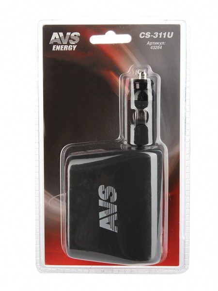 Разветвитель прикуривателя AVS CS-311U (3 гнезда, 1 USB)