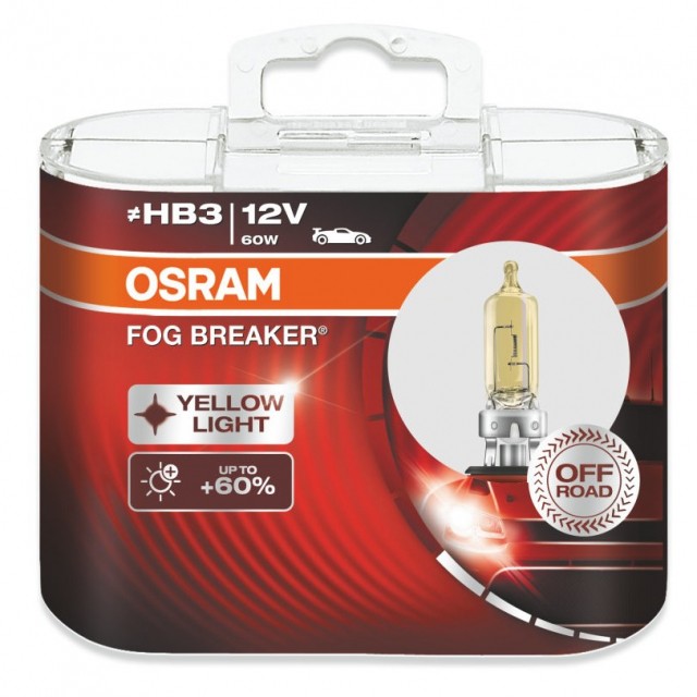 Лампы Osram HB3 Fog Breaker (12 В, 65 Вт, +60%, блистер, 2 шт)