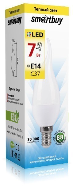 Лампа Smartbuy BXS35 7W 3000K E14 (500 Лм, свеча на ветру)