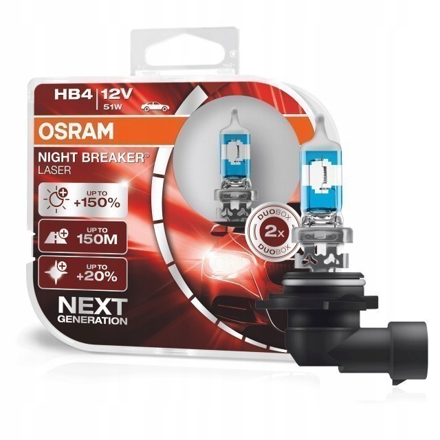 Лампы Osram HB4 Night Breaker Laser (12 В, 51 Вт, +150%, блистер, 2 шт)