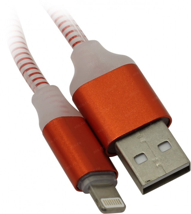 Кабель зарядки Smartbuy 512 Illuminate USB - iPhone (2,1 А, 1 м, красный)