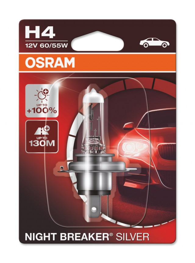 Лампа Osram H4 Night Breaker Silver (12 В, 55/60 Вт, +100%, блистер)
