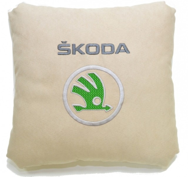 Подушка замшевая Skoda (А02 - светло-бежевая)