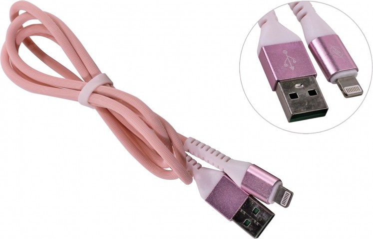Кабель зарядки Smartbuy 512 Flow 3D, USB - iPhone (2,1 А, 1 м, розовый)