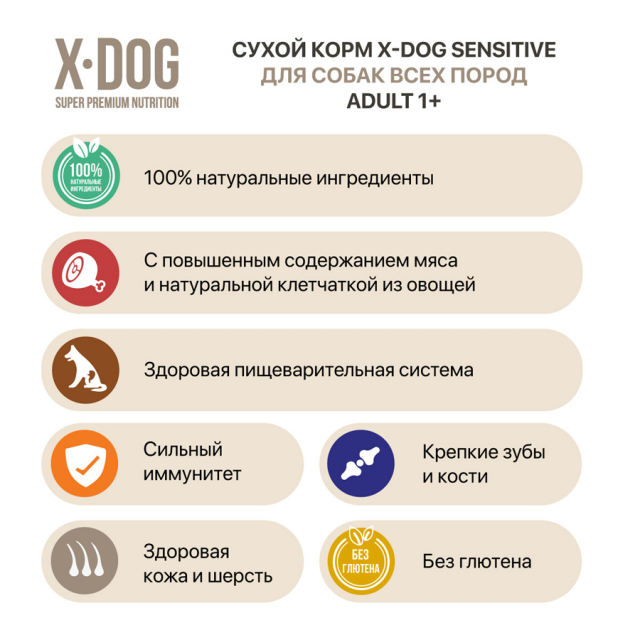 Сухой корм для собак X-Dog Adult Sensitive, с индейкой (3 кг)