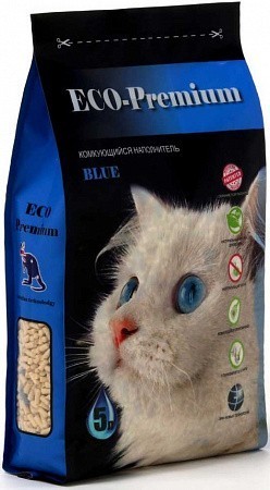 Наполнитель кошачьего туалета ECO Premium Blue (древесный, 1,9 кг, 5 л, без запаха)