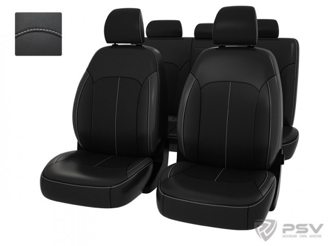 Чехлы  Hyundai Elantra VI 2015-> черный/отстрочка белая, экокожа 