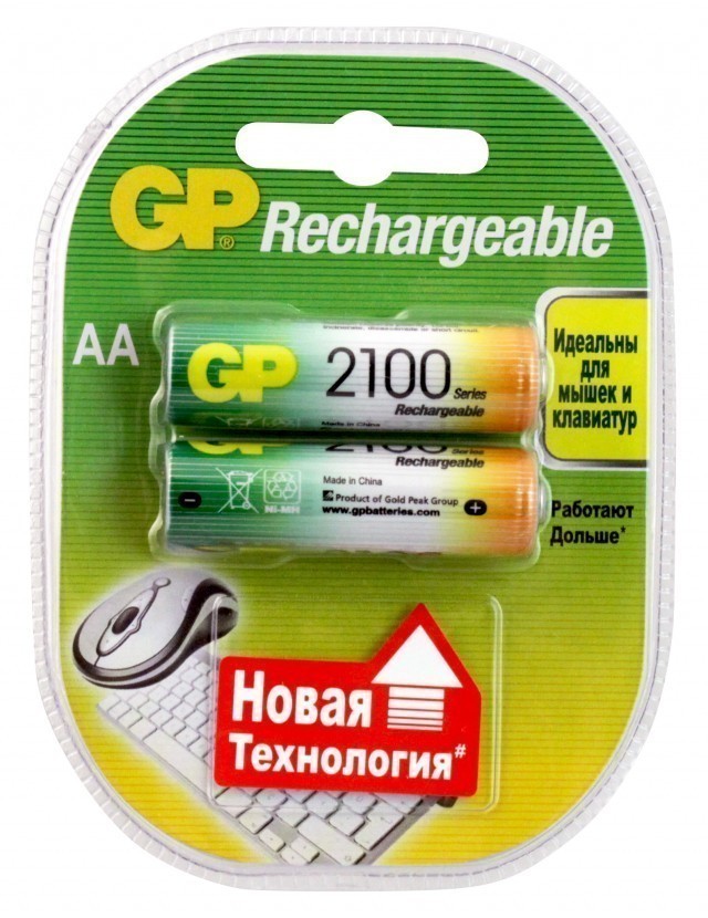 Аккумуляторы AA (R06) GP Rechargeable 2100 (блистер, 2 шт)