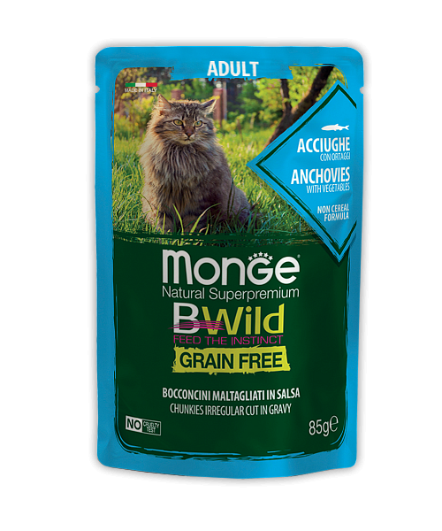 Пауч для кошек Monge BWild Grain Free - Bocconcini Acciughe Adult (85 г)