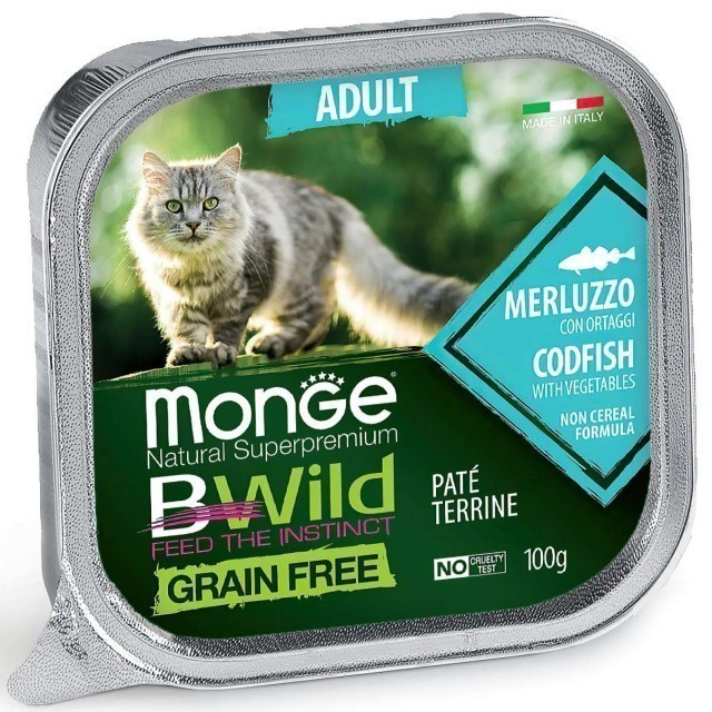 Паштет для кошек Monge BWild Grain Free - Pate terrine Merluzzo, Adult (100 г)