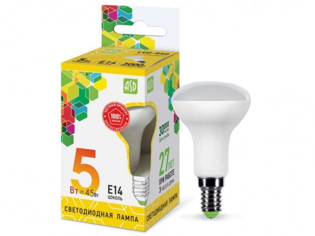 Лампа ASD LED-E14-R50-standard 5W 3000К (450 Лм)