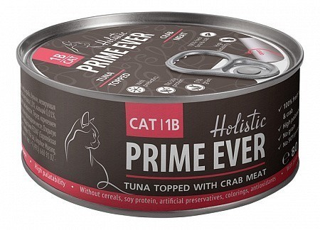 Консервы для кошек Prime Ever 1B, тунец с крабом в желе (80 г)