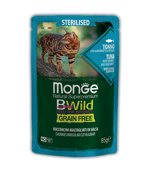 Пауч для кошек Monge BWild Grain Free - Bocconcini Tonno Sterilised (85 г)