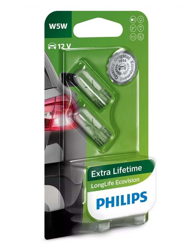 Лампы Philips W5W LongLife EcoVision (12 В, блистер, 2 шт)