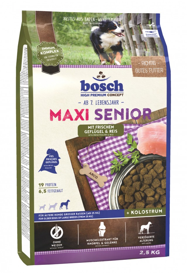 Сухой корм для собак Bosch Maxi Senior, птица и рис (2,5 кг)