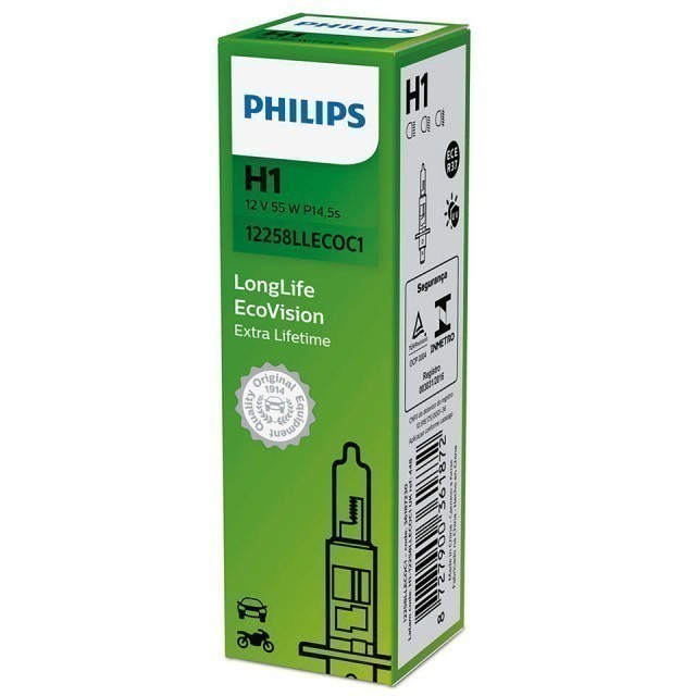 Лампа Philips H1 LongLife EcoVision (12 В, 55 Вт)