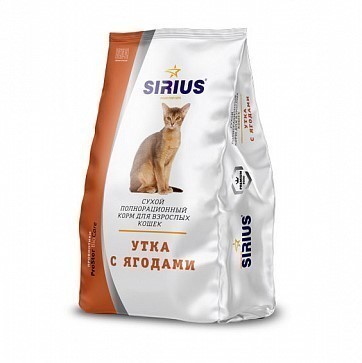 Сухой корм для кошек Sirius, утка с ягодами (0,4 кг)