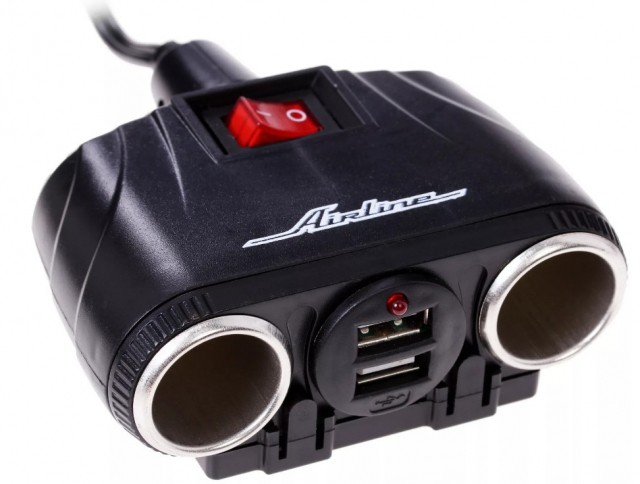 Разветвитель прикуривателя AirLine 2U-11 (2 гнезда, 2 USB)