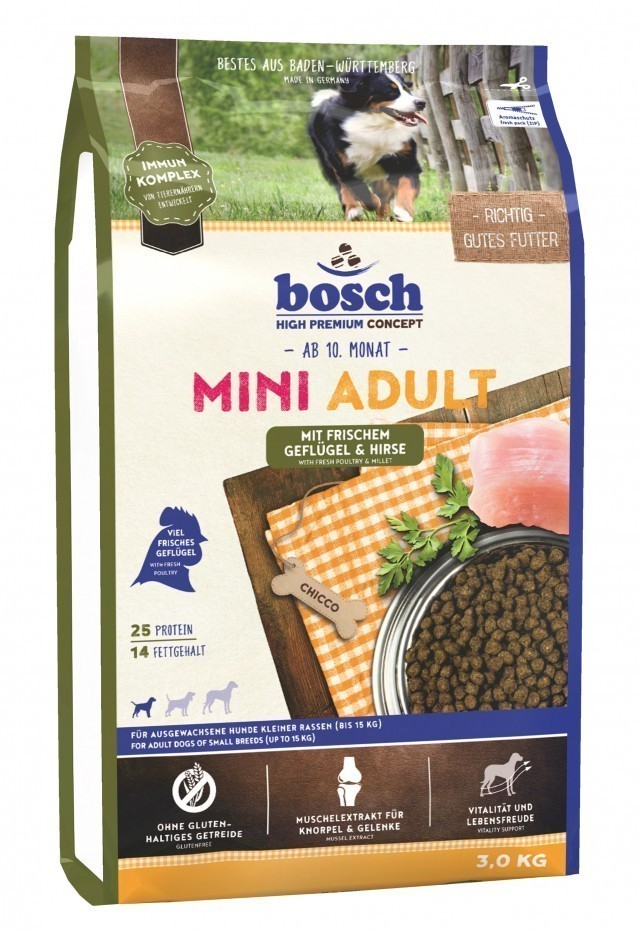 Сухой корм для собак Bosch Mini Adult, птица и просо (3 кг)