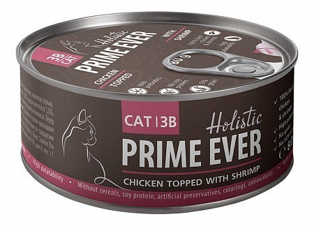 Консервы для кошек Prime Ever 3B, цыпленок с креветками в желе (80 г)