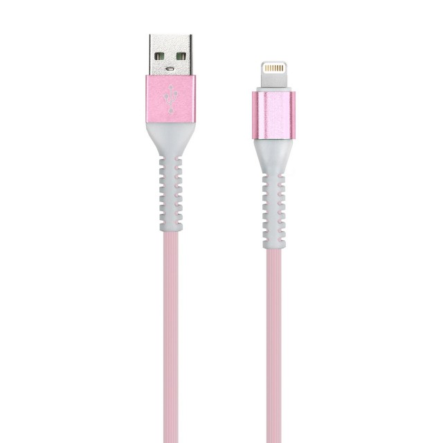 Кабель зарядки Smartbuy 512 Flow 3D, USB - iPhone (2,1 А, 1 м, розовый)