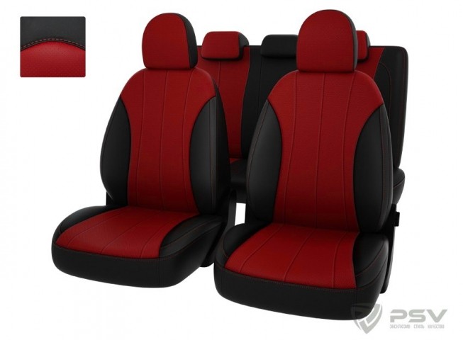 Чехлы  Hyundai i30 II 2012->  черно-красная экокожа 