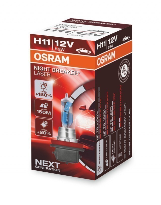 Лампа Osram H11 Night Breaker Laser (12 В, 55 Вт, +150%)