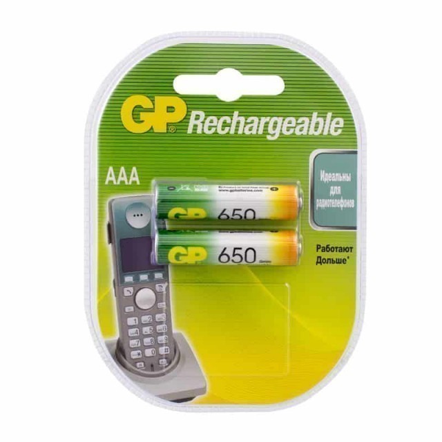 Аккумуляторы AAA (R03) GP Rechargeable 650 (блистер, 2 шт)