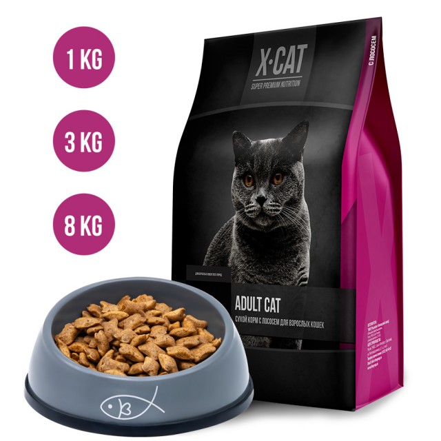 Сухой корм для кошек X-Cat Adult, с лососем (1 кг)