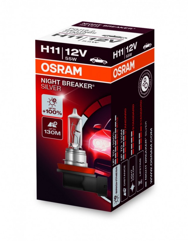 Лампа Osram H11 Night Breaker Silver (12 В, 55 Вт, +100%)