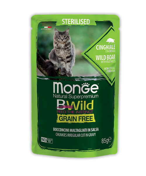 Пауч для кошек Monge BWild Grain Free - Bocconcini Cinghiale Sterilised (85 г)