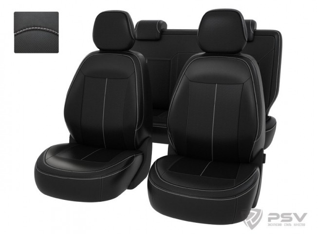 Чехлы Chevrolet Cobalt II 2011-2015 г. / Ravon R4 2016-> черный/отстрочка белая, экокожа *Оригинал*