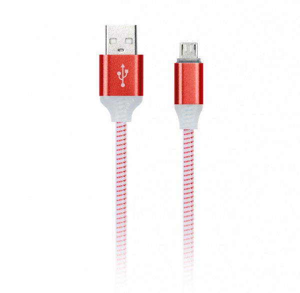Кабель зарядки Smartbuy 12 Illuminate USB - MicroUSB (2,1 А, 1 м, красный)