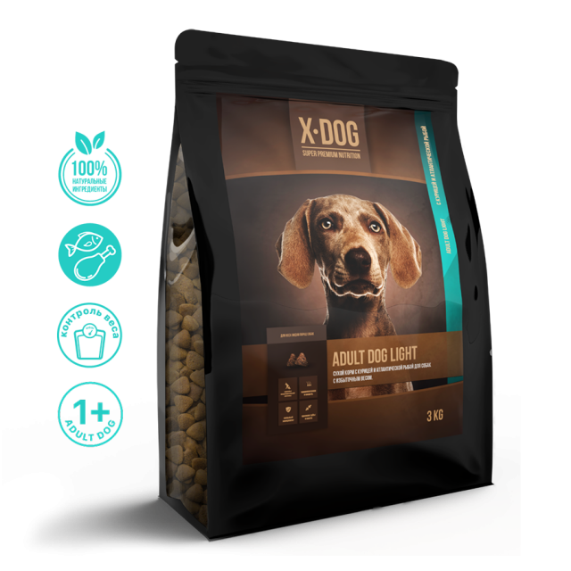 Сухой корм для собак X-Dog Adult Light, с курицей и рыбой (3 кг)