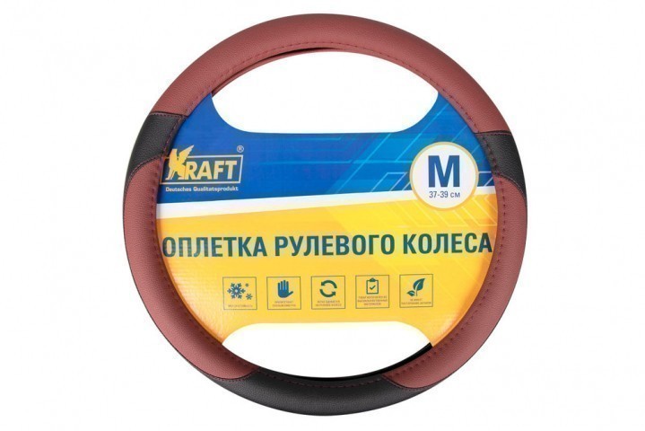 Оплетка руля Kraft 320M (черно-бордовая)