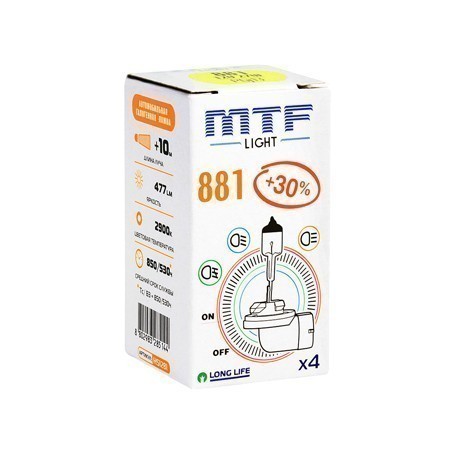 Лампа MTF Standart +30% H27 881 (12 V, 27 W)