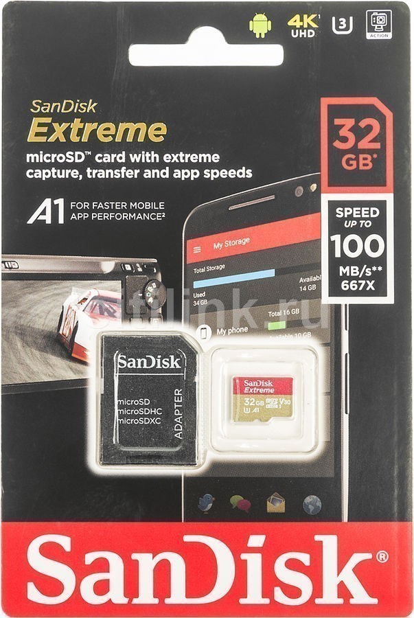 Карта памяти microSD SanDisk Extreme 32 Gb (class 10, U1)