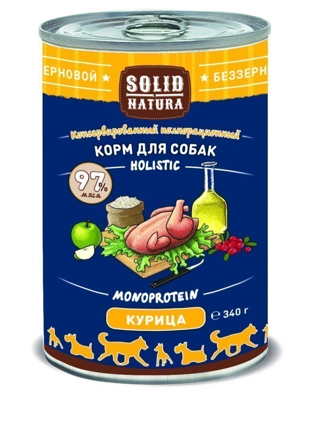 Консервы для собак Solid Natura Holistic, курица (340 г)