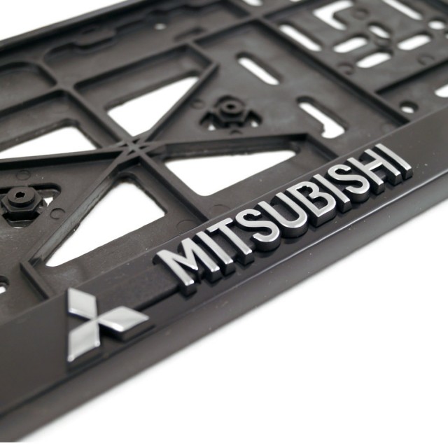 Рамка для номера с логотипом Mitsubishi (с защелкой, черная)