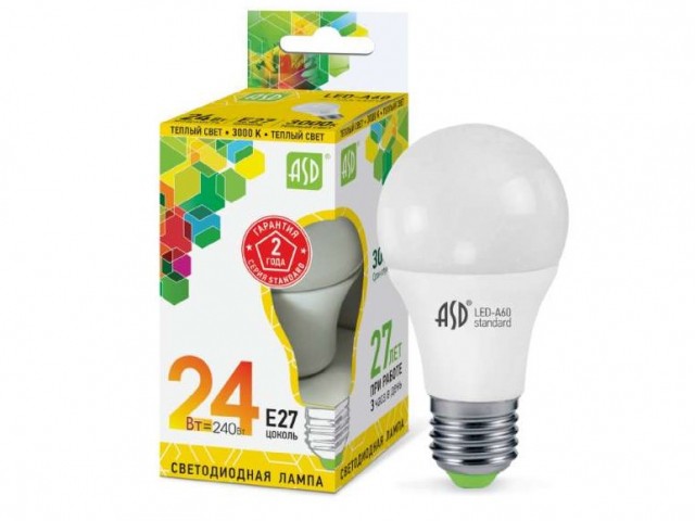 Лампа ASD LED-E27-A65-standard 24W 3000К (2160 Лм)