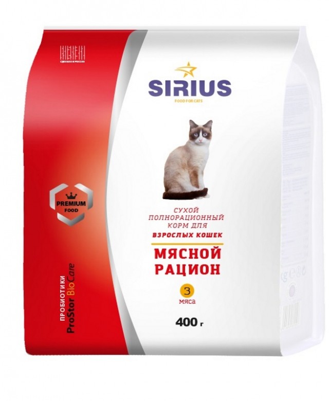 Сухой корм для кошек Sirius, мясной рацион (0,4 кг)