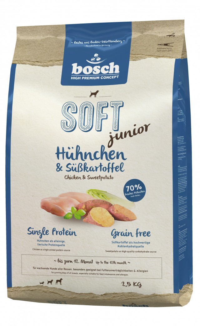 Полувлажный корм для щенков Bosch Soft Junior с курицей и бататом (2,5 кг)