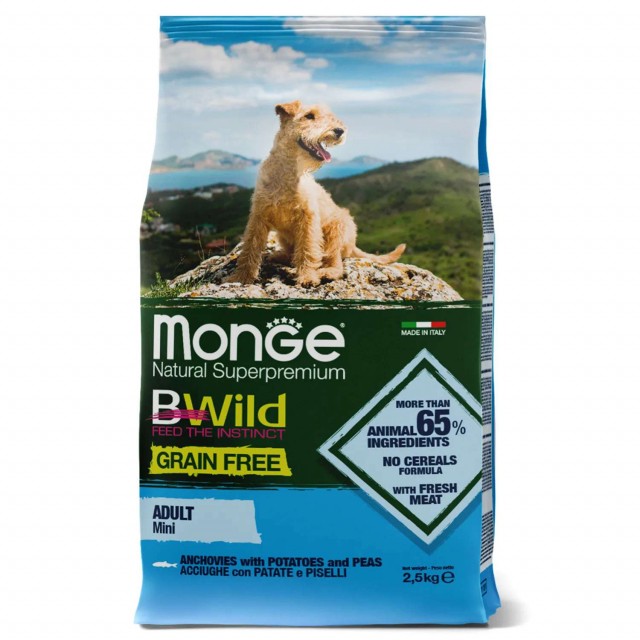Сухой корм для собак Monge BWild Grain Free - Mini Adult Acciughe (беззерновой, 2,5 кг)