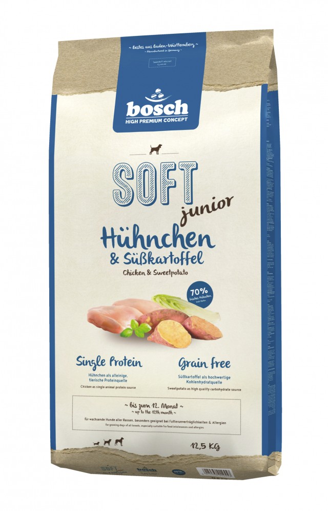 Полувлажный корм для щенков Bosch Soft Junior с курицей и бататом (12,5 кг)