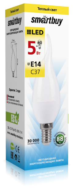 Лампа Smartbuy BXS35 5W 3000K E14 (350 Лм, свеча на ветру)