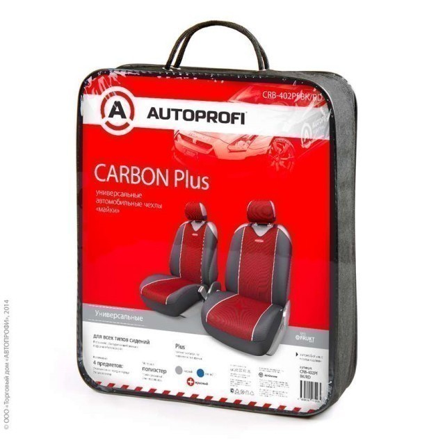 Чехлы-майки Автопрофи Carbon Plus (2 шт, перед) - черно-красные