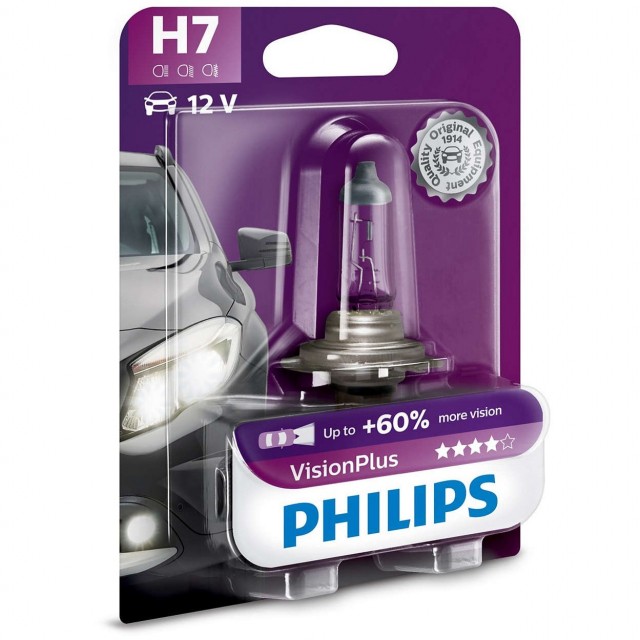 Лампа Philips H7 VisionPlus (12 В, 55 Вт, +60%, блистер)