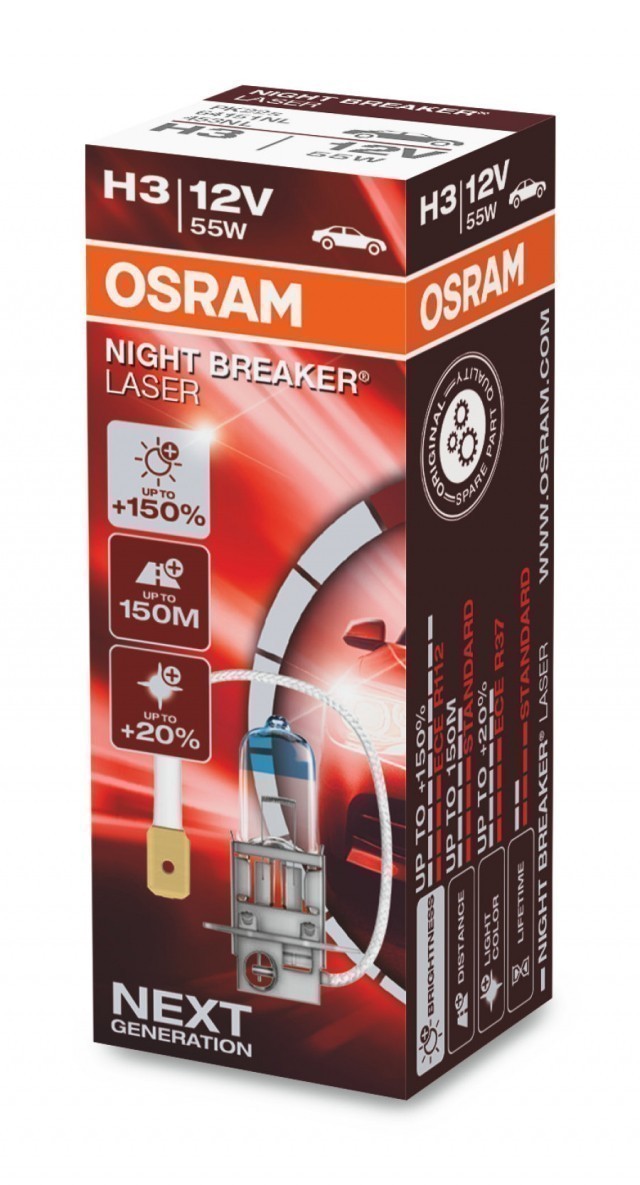Лампа Osram H3 Night Breaker Laser (12 В, 55 Вт, +150%)